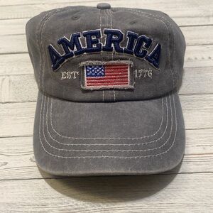 AMERICA EST 1776 Gray, Red, White & Blue American Flag Baseball Cap. Unisex